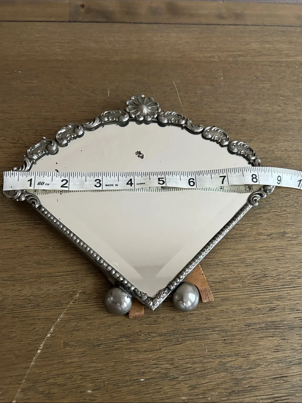 Vintage French Art Deco Vanity Table Mirror. Decorative Fan Shape Design.